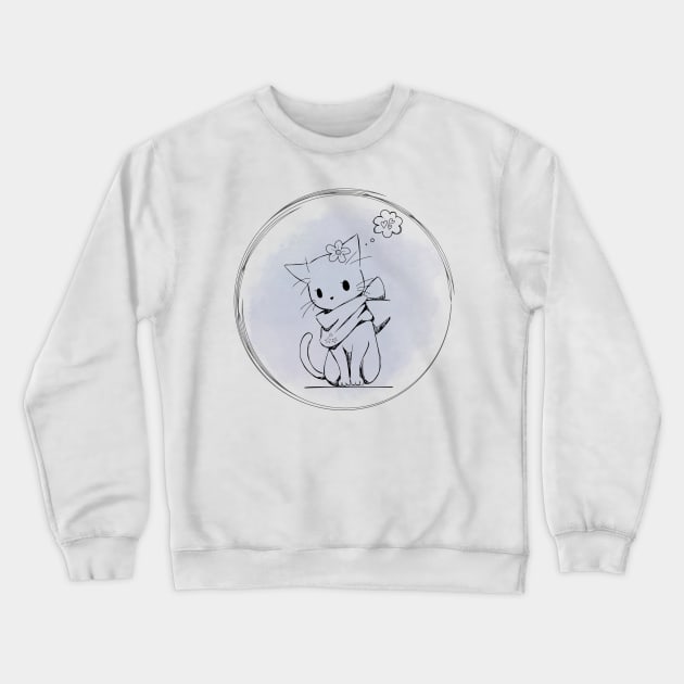 Adorable Cat Love Dreaming Digital Art Drawing Crewneck Sweatshirt by Craftix Design